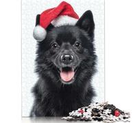 Puzzle Festif en Carton rectangulaire représentant Un Chien Schipperke avec Un Bonnet de Père Noël, idéal pour Les Cadeaux de Noël des Enfants et des Adultes, 1 000 pièces (75 x 50 cm).