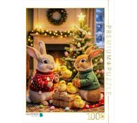 Puzzle · Fête de Noël chez Les Lapins de Pâques avec des Petits Poussins | Quand Pâques et Noël se confondent · 1000 pièces · Format assemblé 64 × 48 cm · CALVENDO Puzzle