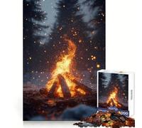 Puzzle Feu de Camp dans la Neige pour Adolescents 1000 pièces Développe la réflexion et l'esprit,Évasion consciente Bords précis Cadeau Unique (50x75cm)