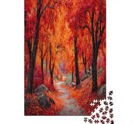 Puzzle Feuilles d'automne Rouge Vif recouvrant Le Sol pour Adultes,38x26cm/1000pcs,Jeu ÉduChatif,décoration De La Maison,