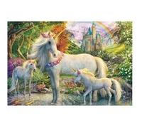 Puzzle fille 200 pieces - jument licorne fleurie et ses poulains - poster inclus - animaux fantastiques - des 8 ans - set puzzle et carte