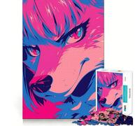 Puzzle Fille Loup Rose et Bleue pour Adolescents, 1000 pièces, Jeu d'exercice Mental, Design Relaxant, Assemblage, Surprise de Noël (50x75cm)