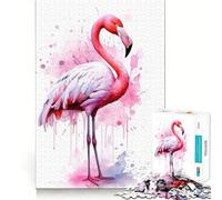 Puzzle Flamant Rose Aquarelle 1000 pièces,Jeu créatif et Intelligent,découpes nettes,Composants Robustes,Format Voyage, (38x26cm)