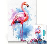 Puzzle Flamant Rose Aquarelle 1000 pièces Jeu de réflexion Stimulant Fixation Solide Défi cérébral interactif pour la Maison (50x75cm)