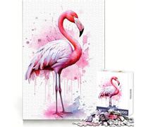 Puzzle Flamant Rose Aquarelle 1000 pièces pour Adultes Concentration, détente et Loisirs Découpe Nette Joli Cadeau (50x75cm)