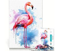 Puzzle Flamant Rose Aquarelle 1000 pièces pour Adultes Jeu de mémoire Amusant Assemblage sûr et Solide Activité familiale Amusante en soirée (38x52cm)
