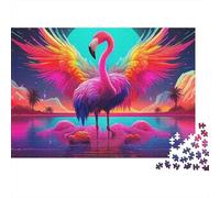 Puzzle Flamant Rose Difficile 1000 pièces Adultes, Flamant aux Ailes déployées sous Lune néon, épais, Robuste, Haute qualité, Vibrant, défi, Anti-Stress 38x26cm/1000pcs