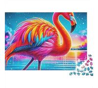 Puzzle Flamant Rose Difficile 1000 pièces Adultes, Flamant en Paysage d'eau Nuit étoilée, épais, Robuste, Haute qualité, Vibrant, défi, Anti-Stress 38x26cm/1000pcs
