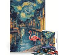 Puzzle Flamant Rose Nuit étoilée 1000 pièces pour Adolescents, Jeu de réflexion Amusant et décontracté, Design élégant, Cadeau 50x75cm