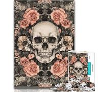 Puzzle Fleur Crâne pour Adolescents 1000 Pièces, Jeu Familial Anti-Stress Défi Difficile Cadeaux Secrets du Père Noël 26x38cm