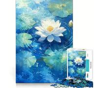 Puzzle Fleur de Lotus Blanche dans l'eau Bleue pour Adultes 1000 pièces Jeu de mémoire et de réflexion Découpe Fine Finition Premium Un Moyen captivant de Passer Le Temps (38x52cm)