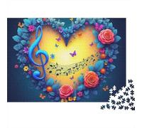 Puzzle Fleurs d'amour Feu d'artifice Cœur 1000 Pièces Carton Premium Anti-Stress Encadrable pour Les Fêtes,Adultes et Couples 38x26cm/1000 pièces