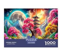 Puzzle Fleurs de Montagne et de Rivière pour Adultes et Enfants Pagode par Pink Tree Big Moon, 1000pcs, Jeu Éducatif, Décoration Murale, 52x38 cm