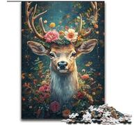 Puzzle Fleurs et Cerfs 1000 pièces pour Adultes et Adolescents, défi d'intelligence cérébrale, Jouets addictifs, Cadeaux d'anniversaire pour Les 14 Ans et Plus, 26x38cm