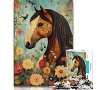 Puzzle Fleurs et Chevaux 1000 pièces pour Adultes et Adolescents, Aide Le Cerveau à exercer des Jouets addictifs pour cultiver la Patience, Jeu de défi Unique (75x50cm)