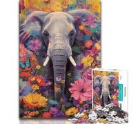 Puzzle Fleurs et Éléphants 1000 pièces pour Adultes et Adolescents, Aide Le Cerveau à exercer des Jouets addictifs pour cultiver la Patience, Jeu de défi Unique (38x26cm)