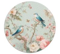 Puzzle Fleurs et Oiseaux 1000 pièces Puzzle Rond Pivoines Roses Jeu de Puzzle Familial Super Cadeau pour Adultes 1000pcs (67,5x67,5cm)