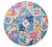 Puzzle Fleurs Patchwork 1000 pièces Puzzle Rond Carreaux Bleu-Rose Puzzle Décoration Maison Super Cadeau pour Adultes 1000pcs (67,5x67,5cm)