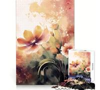Puzzle Floral Aquarelle 1000 pièces pour Adultes Concentration et détente Découpe Lisse Joli Cadeau (38x52cm)