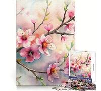 Puzzle Floral Aquarelle en Fleurs de Cerisier pour Adultes, 1000 pièces, découpe Laser, idéal pour améliorer la mémoire et se détendre Cadeau de Noël Unique (38x26cm)