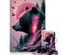 Puzzle Fores Ours Rose Silhouette 1000 Pièces pour Adolescents Bien-être Cérébral Stimulation Douce Cadeau Sensuel (38x26cm)