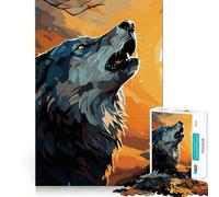 Puzzle Forêt au Coucher du Soleil avec hurlements de Loup pour Adultes,1000 pièces,Jeu Stimulant l'esprit,découpe Nette,alignement Parfait,activité de Partage pour Les Proches (38x26cm)