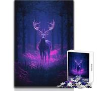 Puzzle Forêt de Cerfs Illuminée au Néon, 1000 Pièces, Jeu Éducatif et Stimulant, Idée Cadeau Spéciale et Touchante, Dimensions:50x75cm