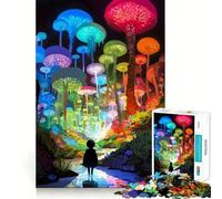 Puzzle Forêt de Champignons Arc-en-Ciel 1000 Pièces pour Adolescents Stimule la Mémoire Loisirs Faciles Bords Nets Surprise de Noël (50x75cm)