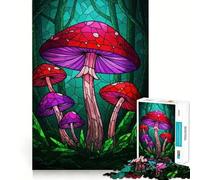 Puzzle Forêt de Champignons en Vitrail pour Adultes 1000 Pièces Jouet Intelligent et Apaisant Découpe Précise Objet de Collection 38x26cm