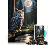 Puzzle Forêt de Hiboux et Lune pour Adolescents 1000 Pièces Jeu de Réflexion Attente et Calme Découpe de Qualité Cadeau de Saison (50x75cm)