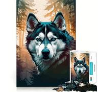 Puzzle Forêt de Husky Sibérien pour Adolescents 1000 Pièces Jeu de Réflexion Attrait Ludique et Amusant 38x26cm