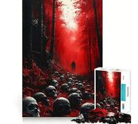 Puzzle Forêt Rouge de Crânes pour Adolescents 1000 Pièces Jeu de Logique et de Détente Attentive Découpe Précise (38x52cm)