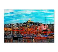 Puzzle France 300 pièces Vieux-Port de Marseille, Jeu de Puzzle, œuvre d'art, Souvenir de Voyage, 38 x 26 cm