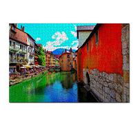 Puzzle France Vieille Ville Île Palais Annecy Puzzle 100 pièces pour Adultes et Famille Voyage Cadeau Souvenir 45,5x35,5CM