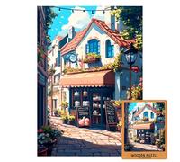 Puzzle French Bakery Street Wooden | Cozy Paris Cafe with Cakes and Flowers | Romantic European Alley Puzzle | Gift for Food and Travel Lovers (XXL-1000PIECES)
