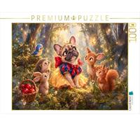 Puzzle · Frenchie, Blanche-Neige, dans Une forêt féérique, entourée | d'animaux sauvages sympathiques et curieux · Un conte de fées… · 1000 pièces · Format assemblé 64 × 48 cm · CALVENDO Puzzle