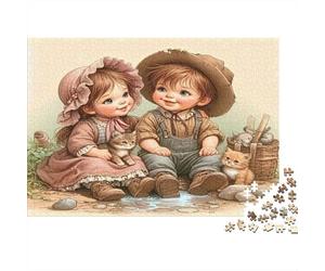 Puzzle Frère Sœur Dessin Animé 38x26cm 1000p Papier Recy dulte Enfance Campagne Défi Impossible Éducatif Détente Cadeau Hommes