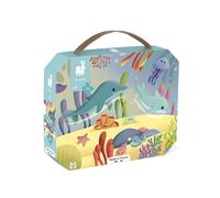 Janod, Puzzle Panoramique Animaux Marins, 36 Pièces, Dès 4 Ans | Puzzle de 1 m, Poster Inclus, Valisette, Carton FSC, Encres Végétales, Motricité Fine et Patience, Fabriqué en France