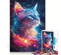 Puzzle Galaxie Chat de l'espace pour Adolescents 1000 Pièces Jeu de Logique Transparente Découpe Parfaite Surprise d'anniversaire (50x75cm)