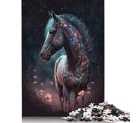 Puzzle Galaxy Horse and Flower pour Adultes, 1 000 pièces, Jeu éducatif pour Adolescents, Cadeau de Noël, 1 000 pièces (75 x 50 cm)