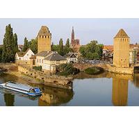 Puzzle garçon 100 pièces Ville Ciel Pont Rivière Bateau Tour Cathédrale Église Strasbourg France 45,5 x 35,5 cm