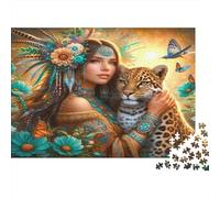 Puzzle Gardienne Loup 1000 pièces Papier recy dulte Femme indigène Défi Intense Décompression Jeu Stimulant Déco Murale Cadeau Fort