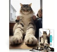 Puzzle géant Chat et Fille pour Adolescents 1000 pièces Jeu de logique Solide Anti-Stress Bords Transparents Cadeau Classique 38x52cm