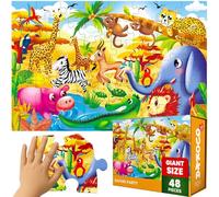 Puzzle Geant Enfant 3 4 Ans - Puzzle de Sol Enfants 5 6 Ans | 48 Pièces Puzzle XXL de Sol Enfants 60x90 cm - Grand Afrique Jouet pour Garçons et Filles - Educatif Cadeau
