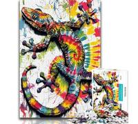 Puzzle Gecko Aquarelle 1000 pièces pour Adultes, Difficile à compléter mais Amusant et Humoristique avec Affiche et fiche de Questions-réponses Assorties 38x26cm