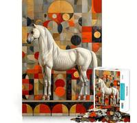 Puzzle géométrique Cheval Blanc 1000 pièces Jeu de réflexion Découpe de Haute précision Un défi Amusant pour Passer Le Temps (38x52cm)