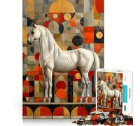 Puzzle géométrique Cheval Blanc pour Adolescents,1000 pièces,activité ludique et stimulante,découpe Nette,Composants Robustes,idéal pour se réunir (38x26cm)