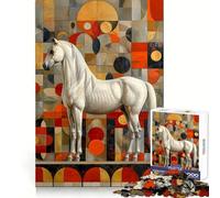Puzzle géométrique Cheval Blanc pour Adolescents, 1000 pièces, Exercice de logique, Moment de détente, Bords Nets, (38x52cm)