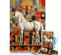 Puzzle géométrique Cheval Blanc pour Adultes,1000 pièces,Jeu de réflexion Stimulant,Structure à emboîtement précise,Facile à Apprendre,pour Le Plaisir de Toute la Famille (50x75cm)