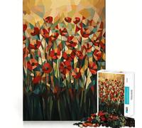 Puzzle géométrique Original Champ de Coquelicots pour Adultes, 1000 pièces, Stimule la mémoire, Passe-Temps à la Maison, Bords Nets, Cadeau élégant (50x75cm)